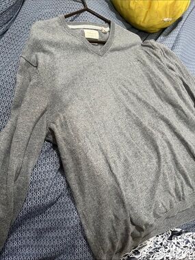 Weatherproof Men's Gray V-Neck Sweater cotton and cashmere